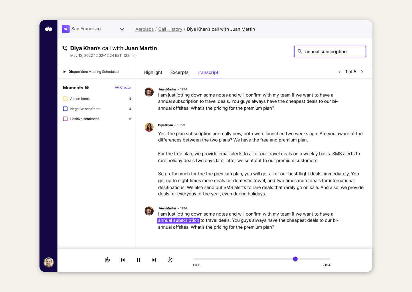Dialpad's AI-powered post-call summary with transcript, recording, and action items.