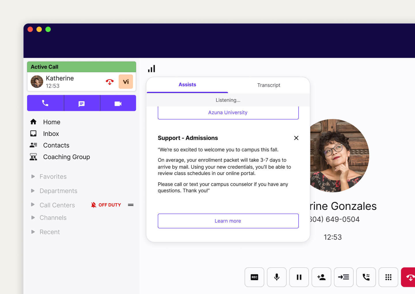 Dialpad's real time assist card feature popping up helpful notes for an agent or rep when a tricky question comes up on a call.