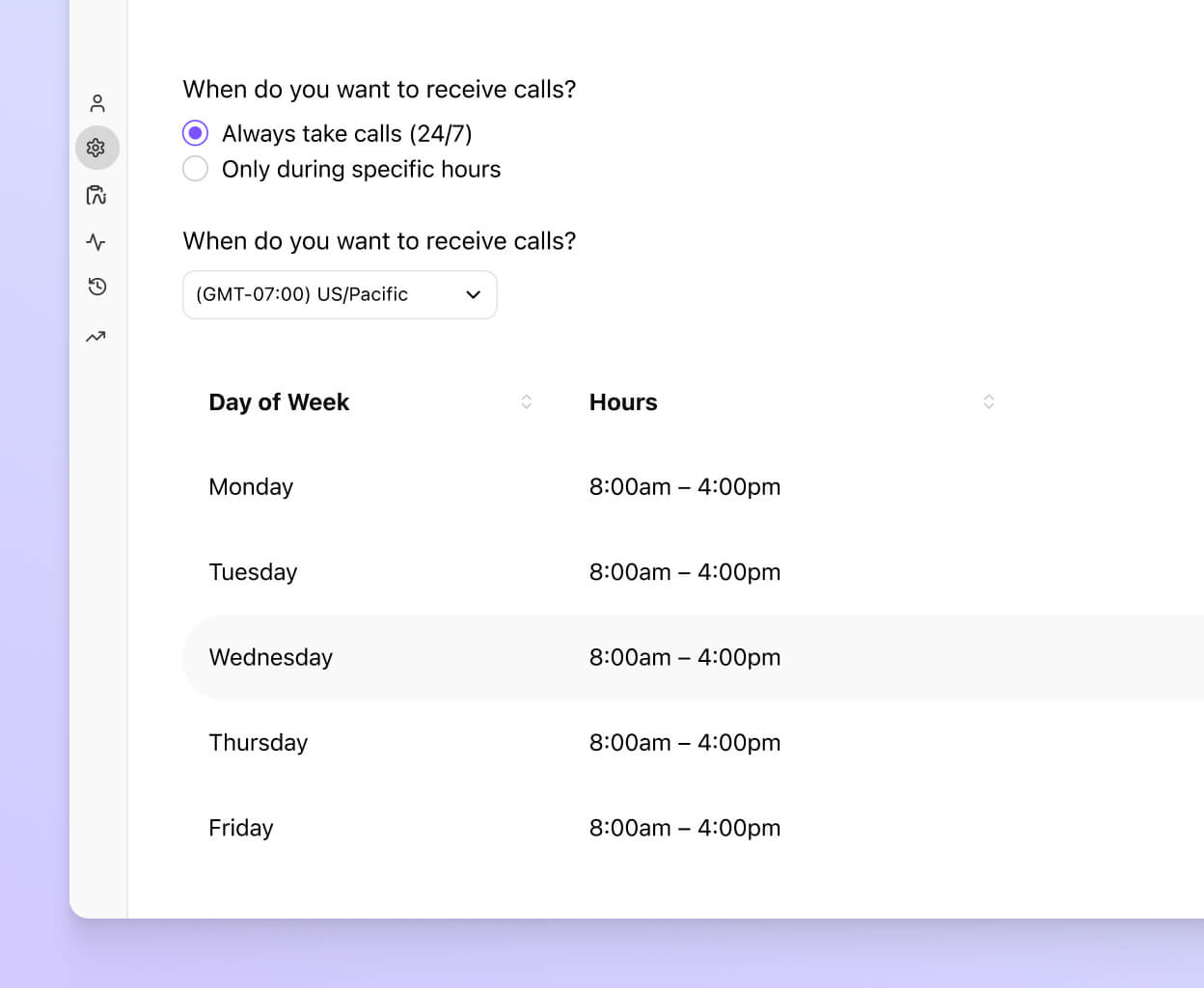Screenshot of setting business hours for a company in Dialpad's dashboard