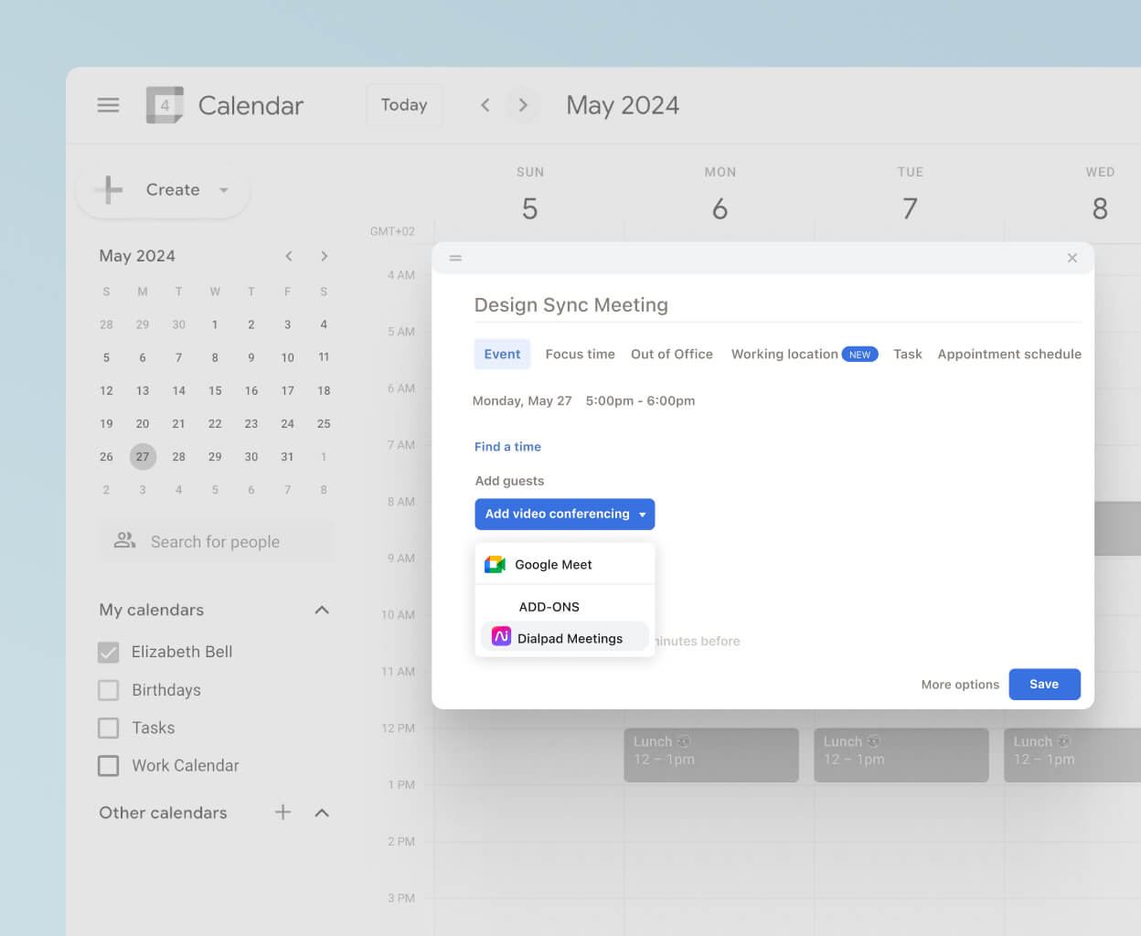 Screenshot of Dialpads integration with Google workspace