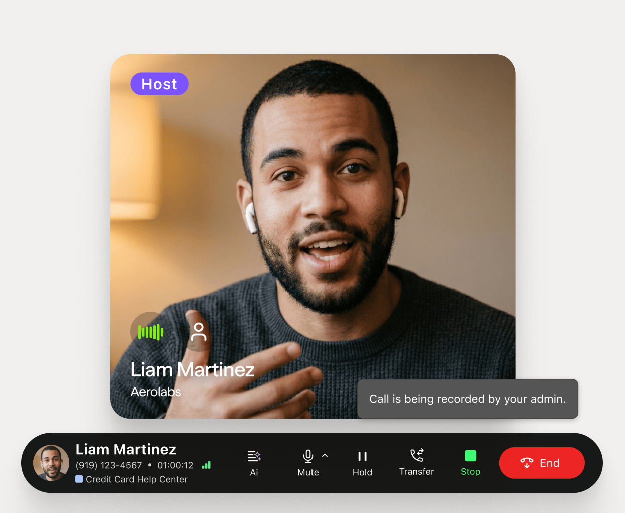 A list of recorded calls in Dialpad's app