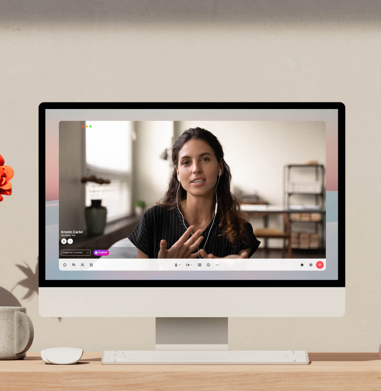 A computer displaying a screenshot of Dialpad's video conferencing feature