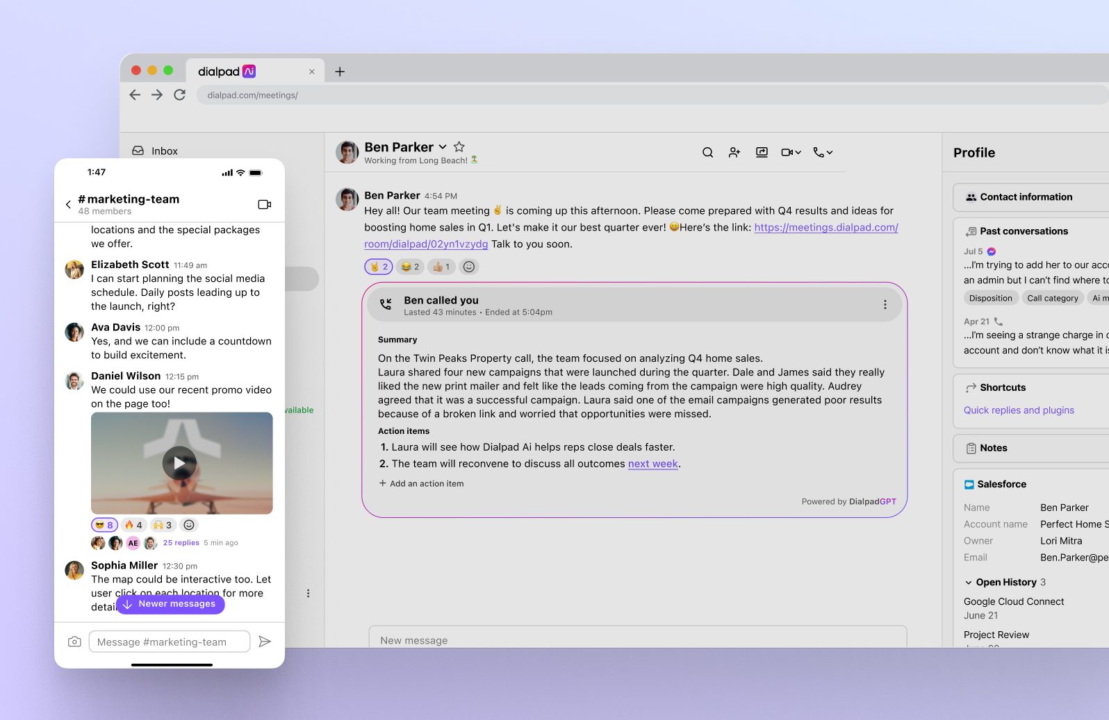 With Dialpad you can make VoIP calls, send messages, and more from the same interface. 