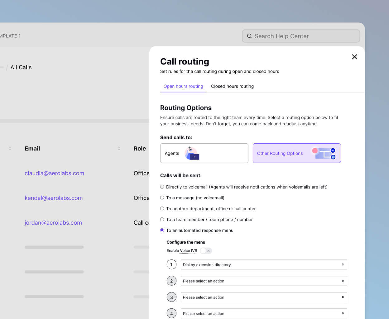 Screenshot of Dialpad's call routing options.