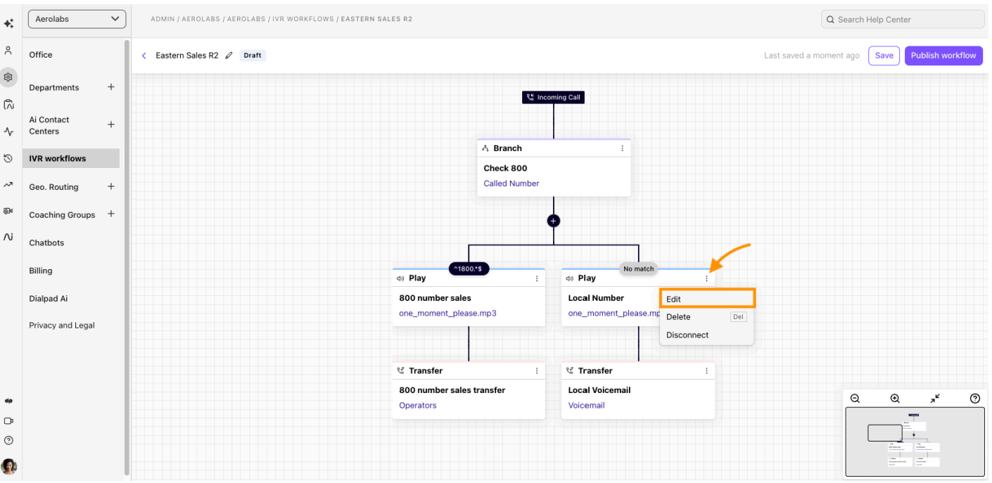 Screenshot of IVR builder