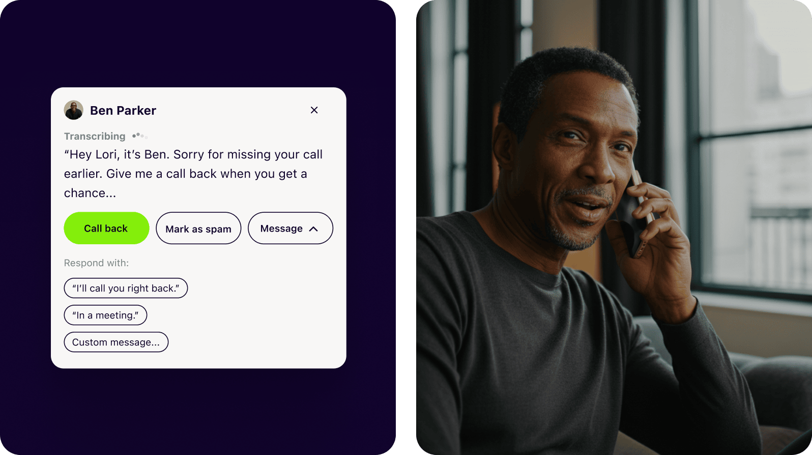 Dialpad Ai transcribing a voicemail in real time