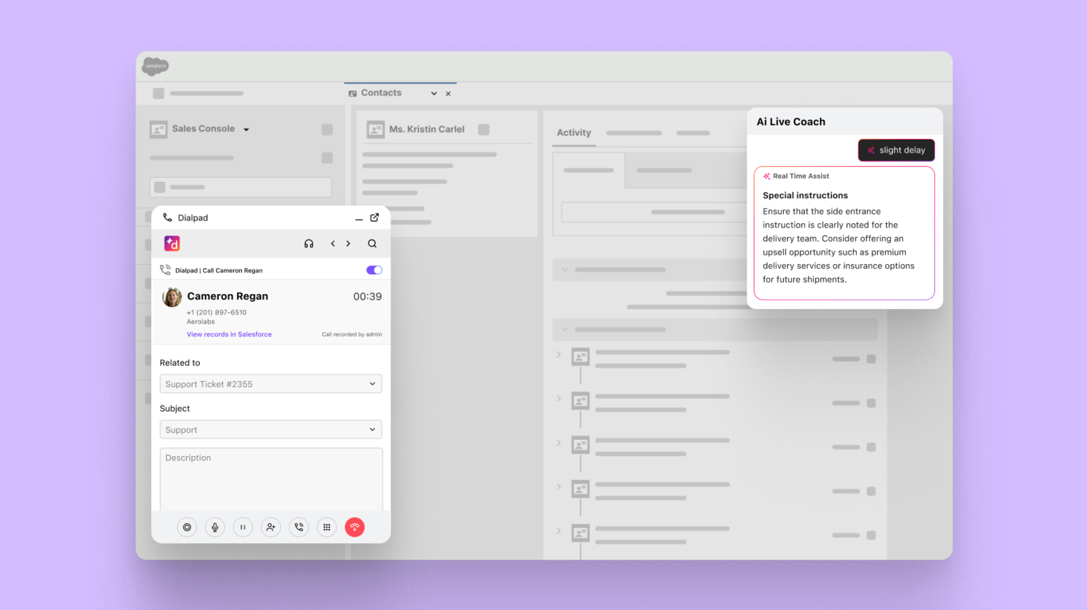 Salesforce AI integration with Dialpad PBX phone system for sales team communication enhancement