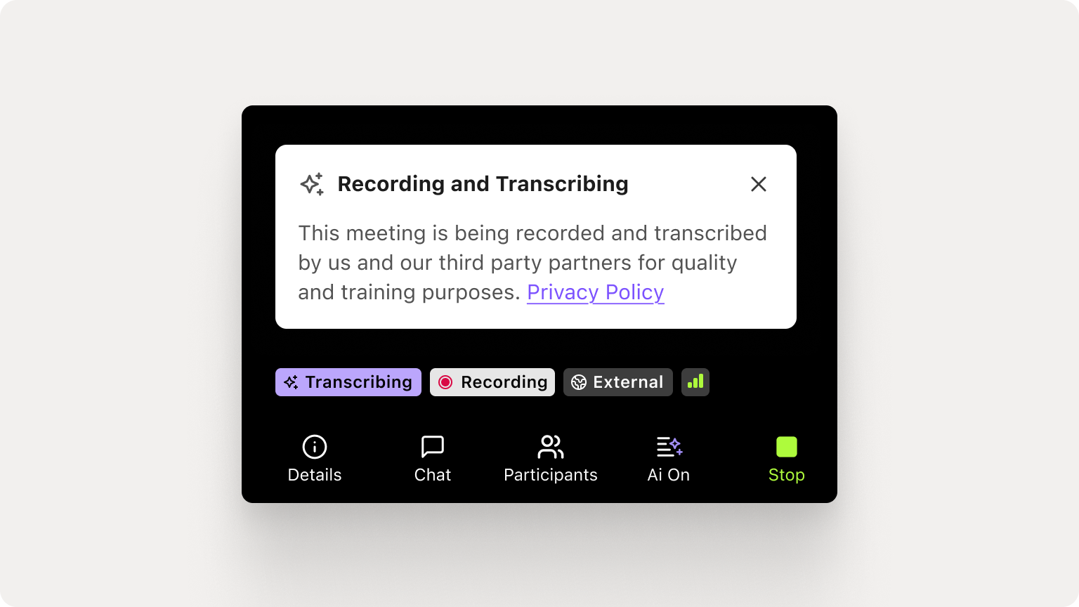Clearer recording and transcription alerts