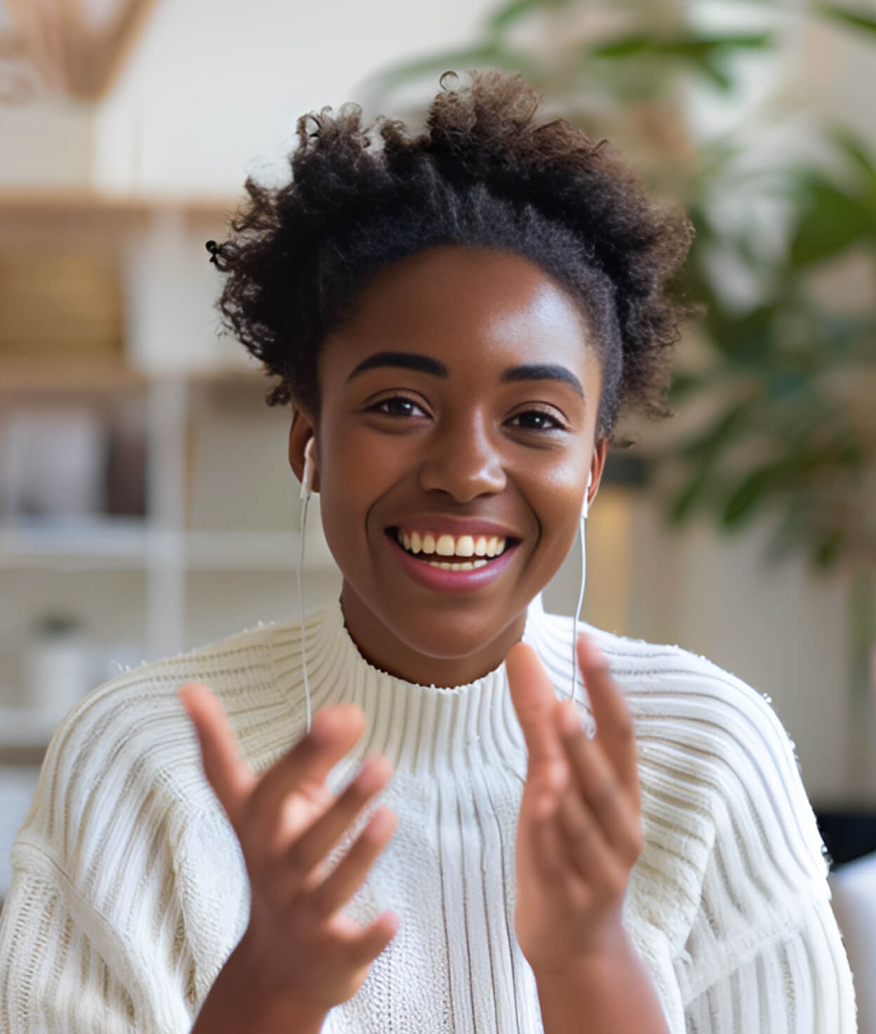 A woman engaging in a video call