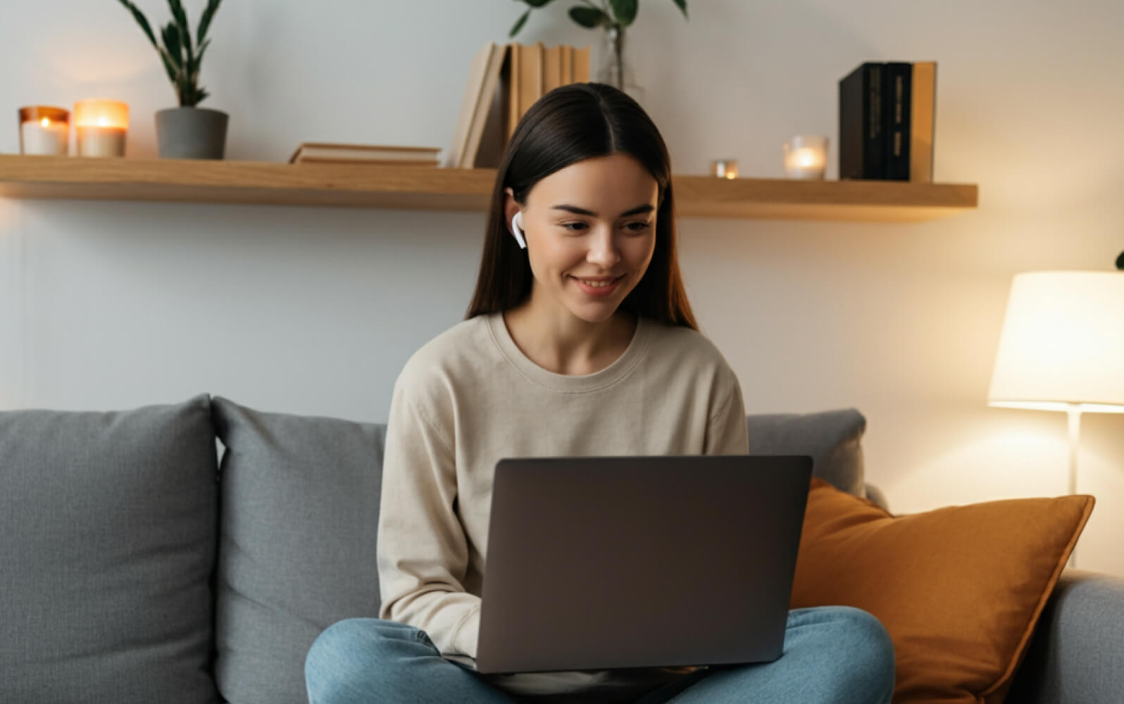 A woman working on a laptop