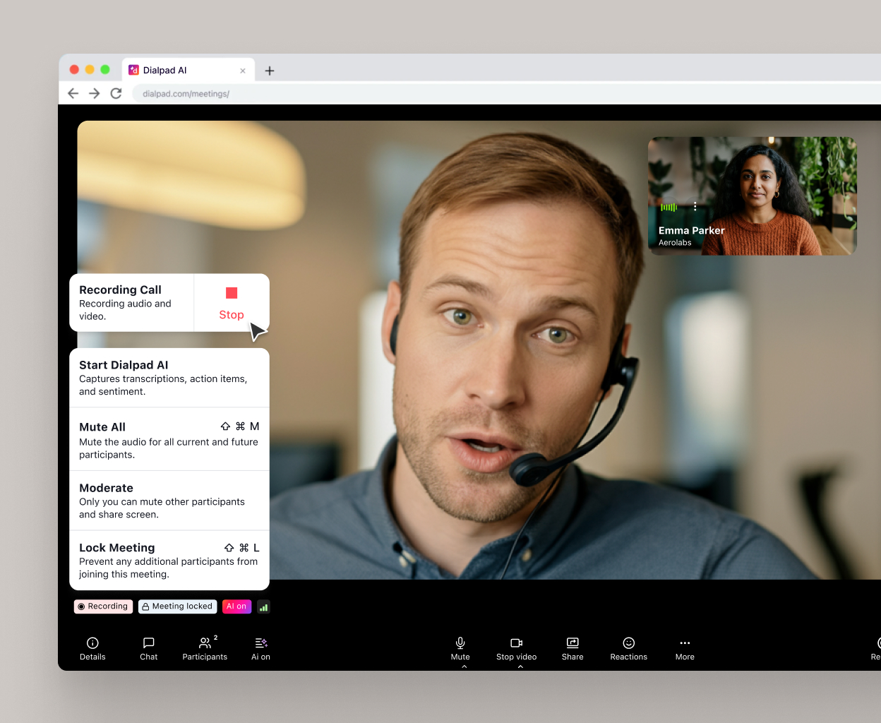 Screenshot of Dialpad's AI-powered post-call summary with transcript and recording