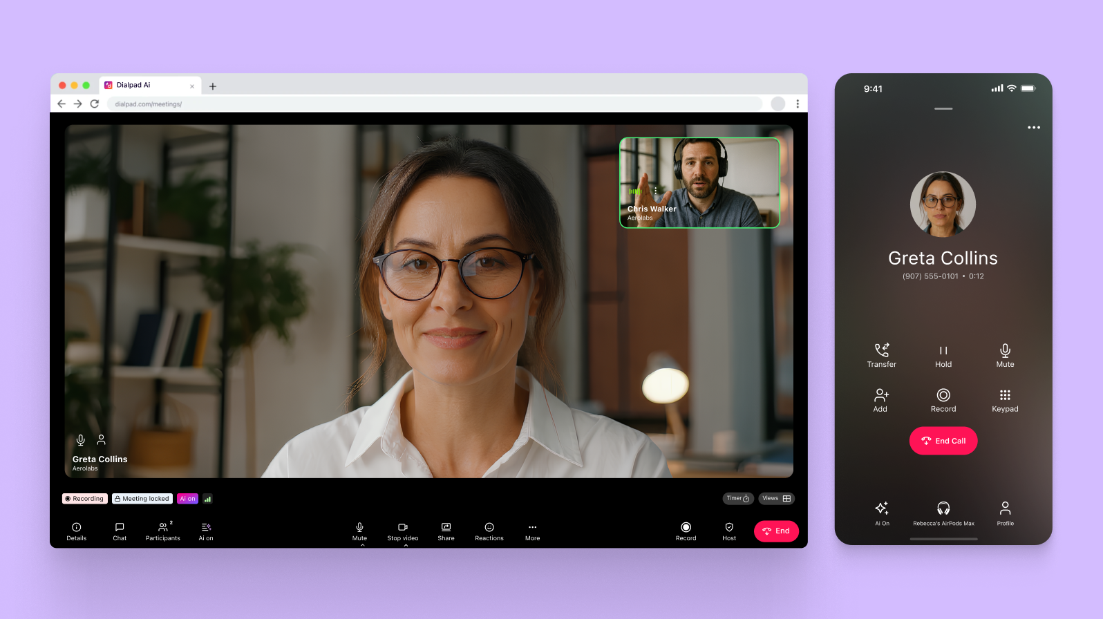 Video calls and phone calls using the Dialpad app