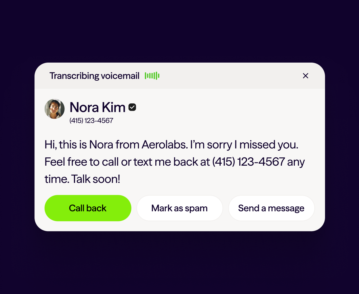 Dialpad's voicemail drop feature, which lets sales reps drop in a pre-recorded message when they hit prospects' voicemails.