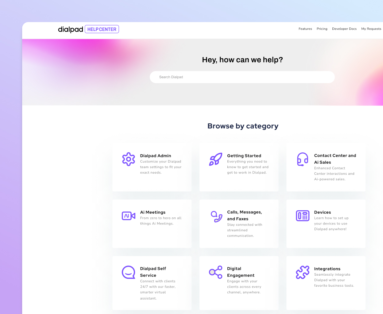 Dialpad's online help center page