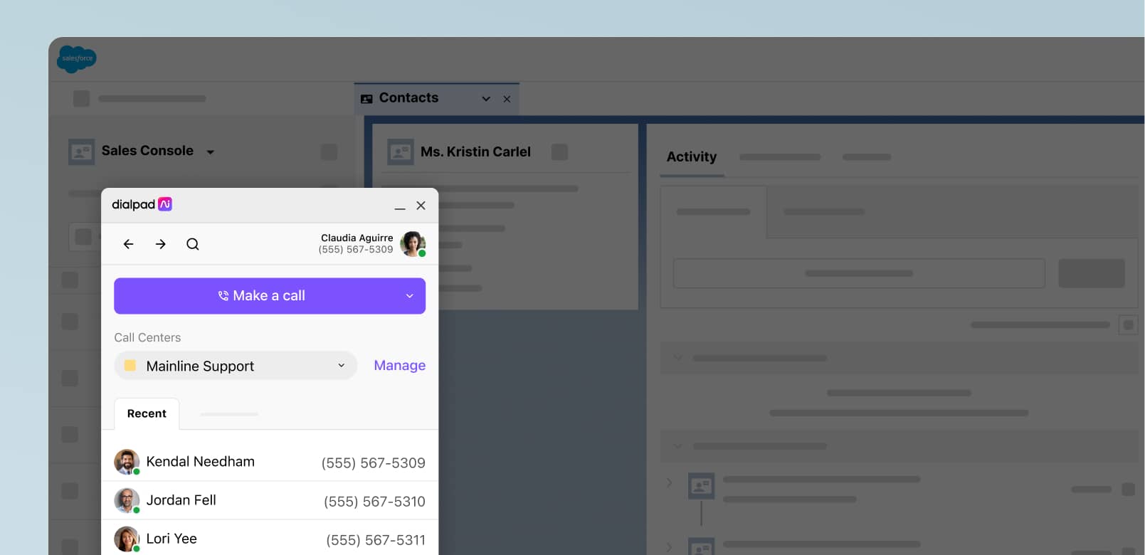 Screenshot of Dialpads integration with Salesforce