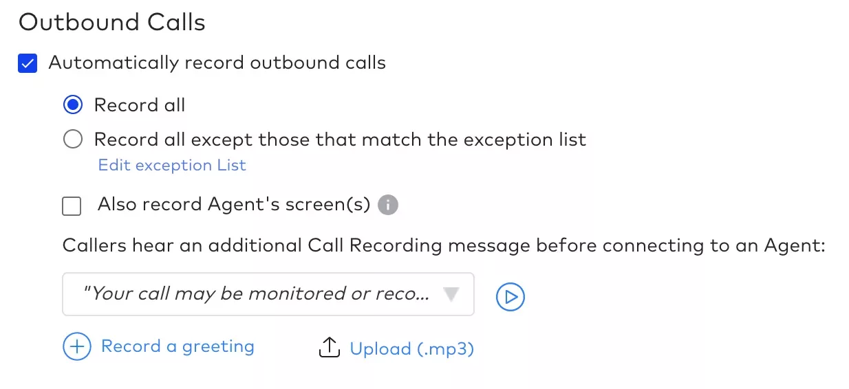 Dialpads outbound call recording settings