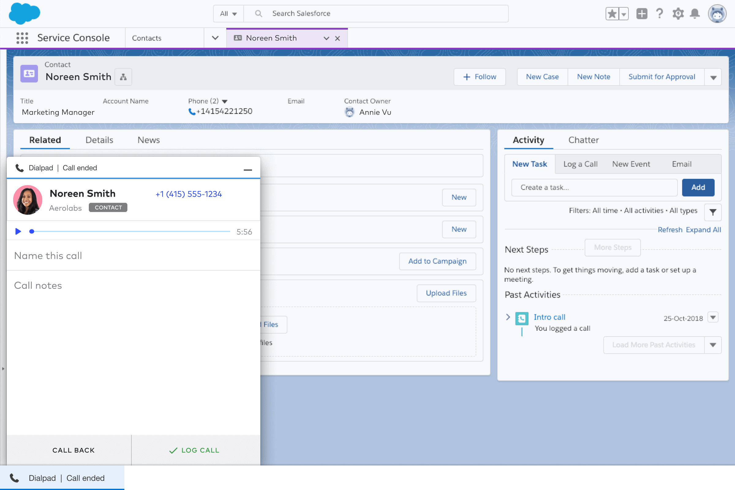 Post call logging salesforce dialpad integration
