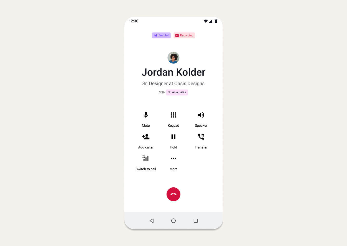 Screenshot of a conference call being recorded in Dialpad's mobile app