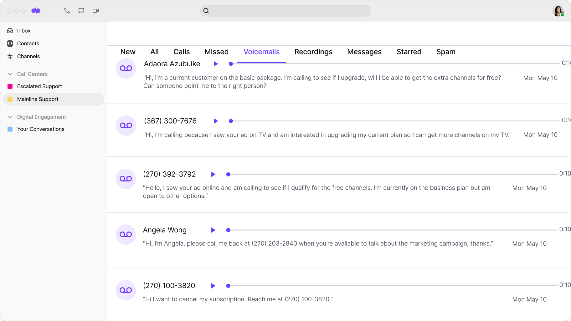 Voicemails transcription