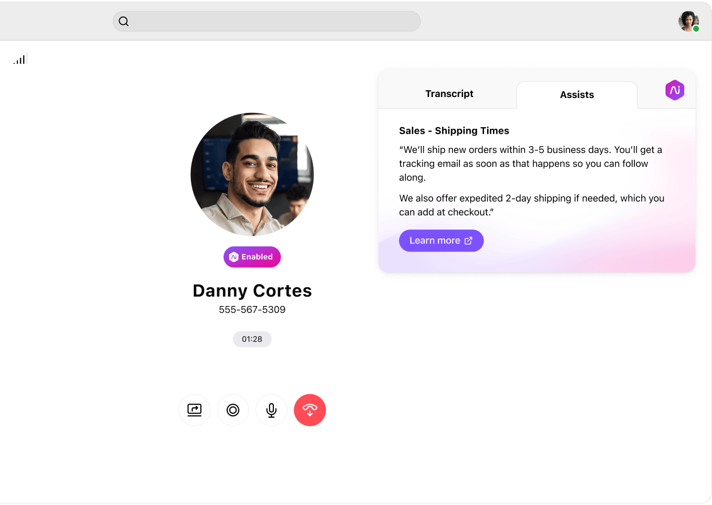 Customer engagement ai sales user interface with agent assist