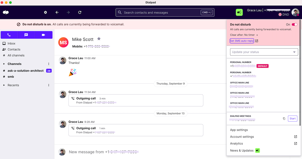 Do not disturb with auto sms reply