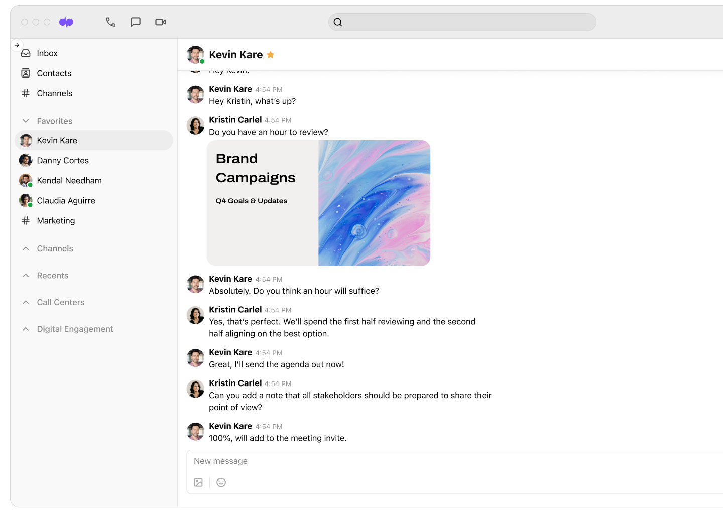 Screenshot of Dialpad's direct messaging feature