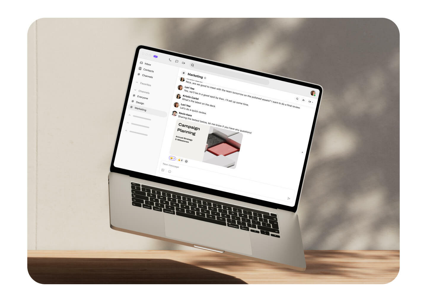 Computer showing the messaging UI of the Dialpad app