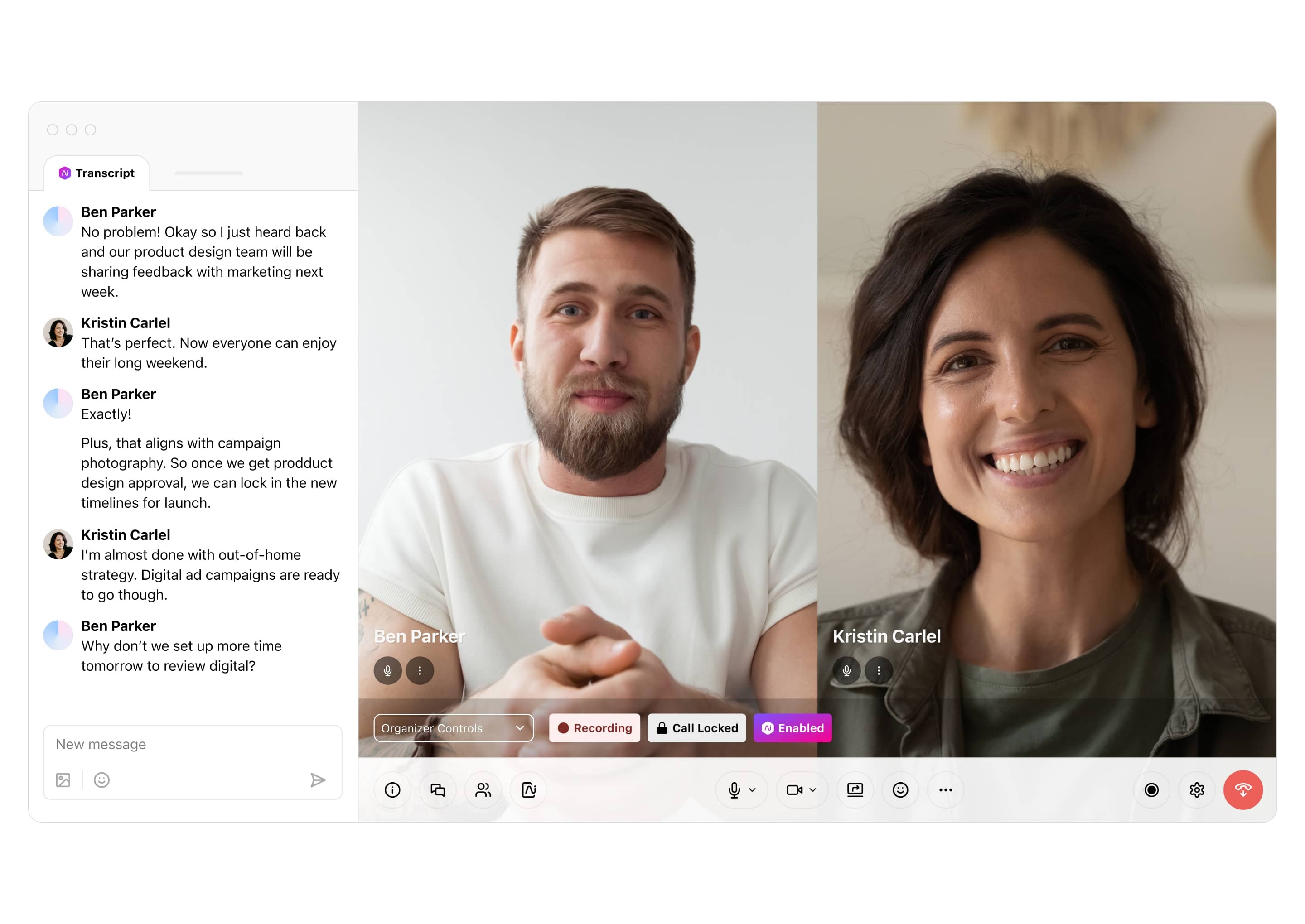 Screenshot of an in-meeting chat on a video call using Dialpad's communications platform.