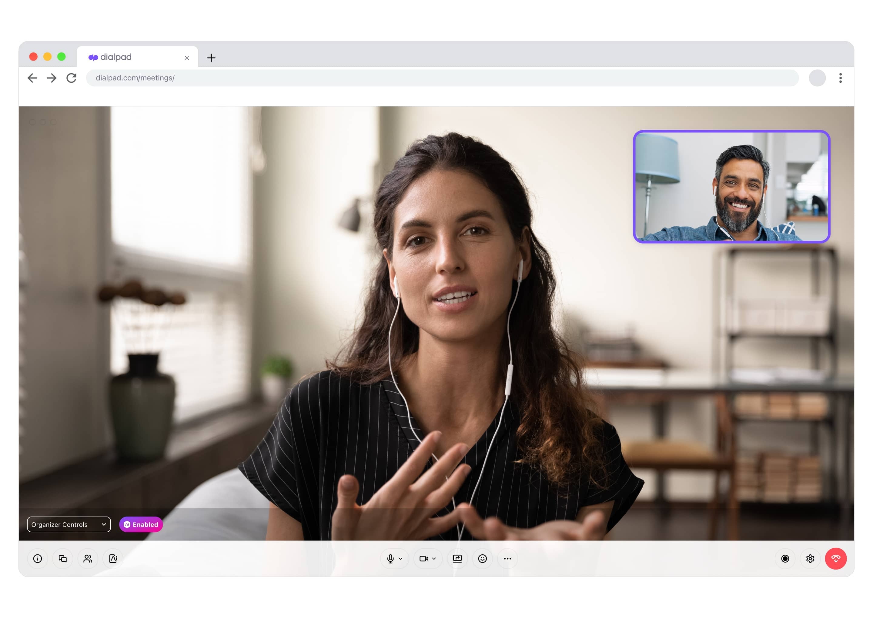 Screenshot of a video call happening in a web browser using Dialpad.
