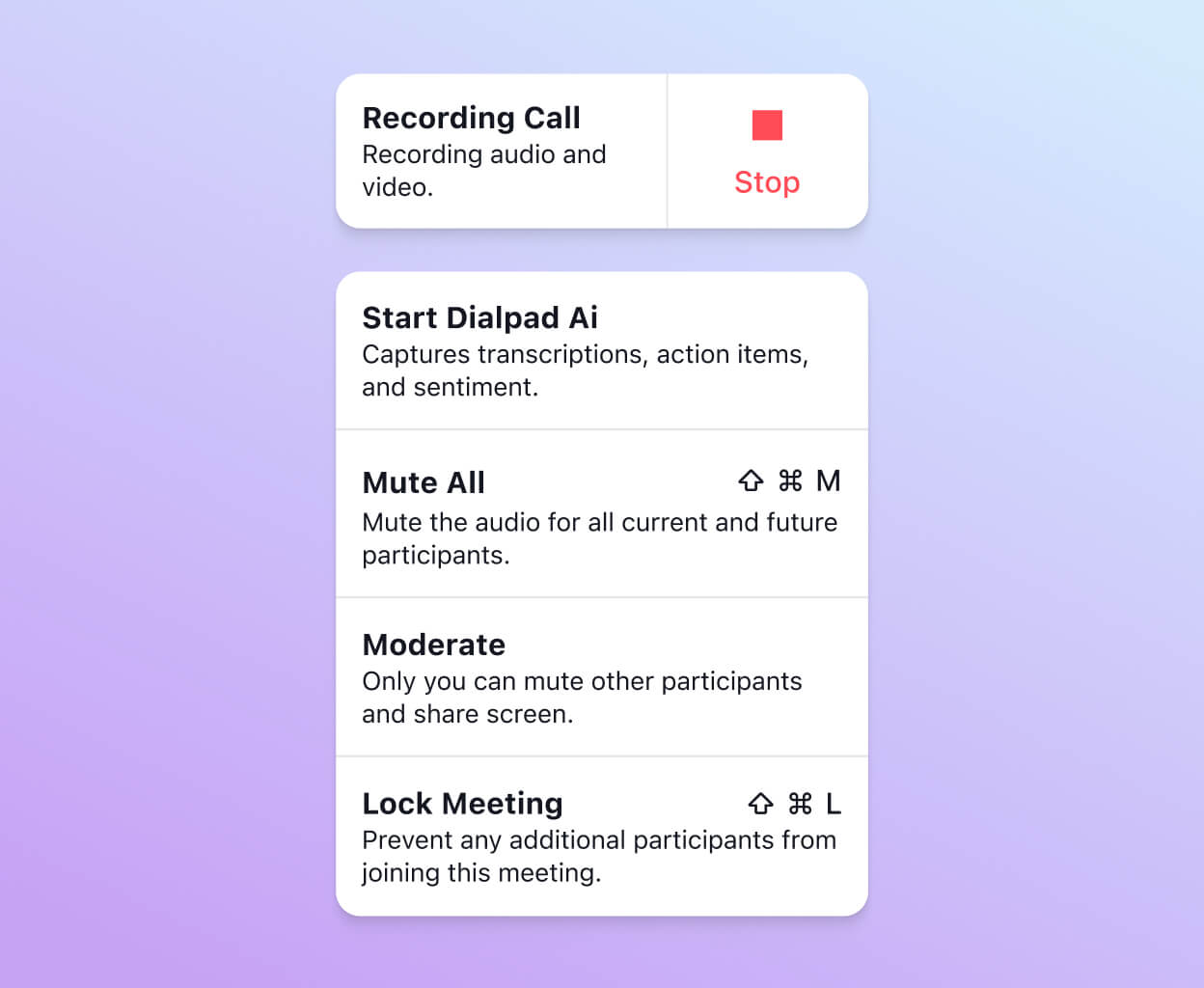Screenshot of recording controls in Dialpad