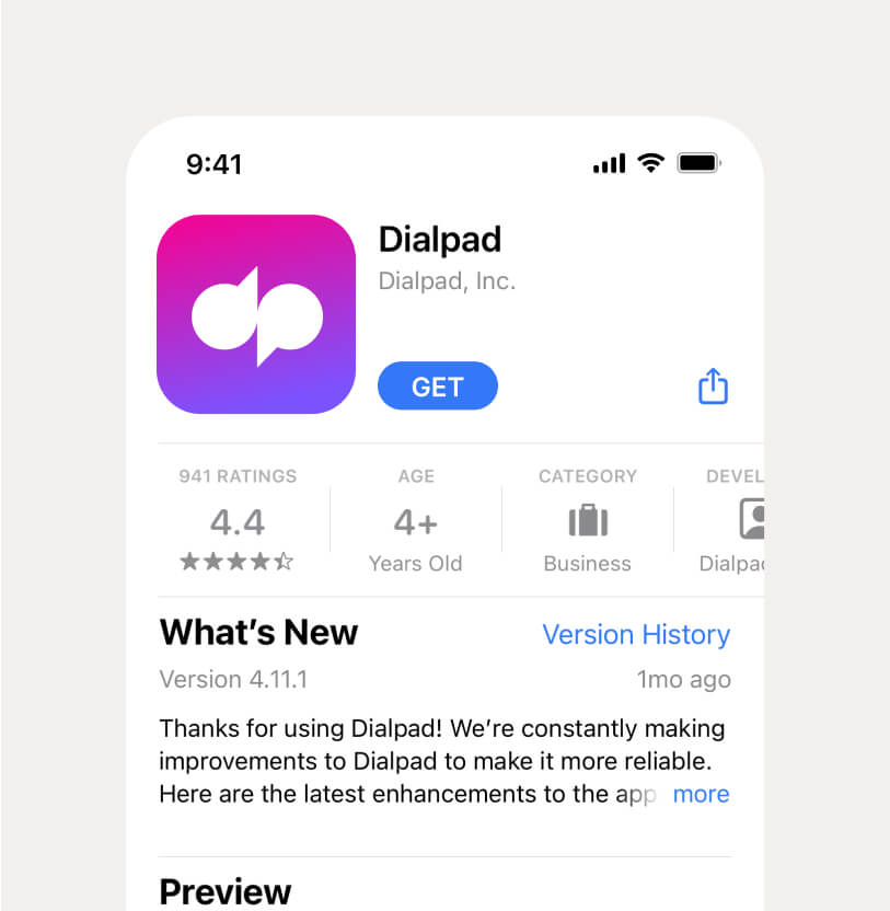 Screenshot of Dialpad app profile on App Store