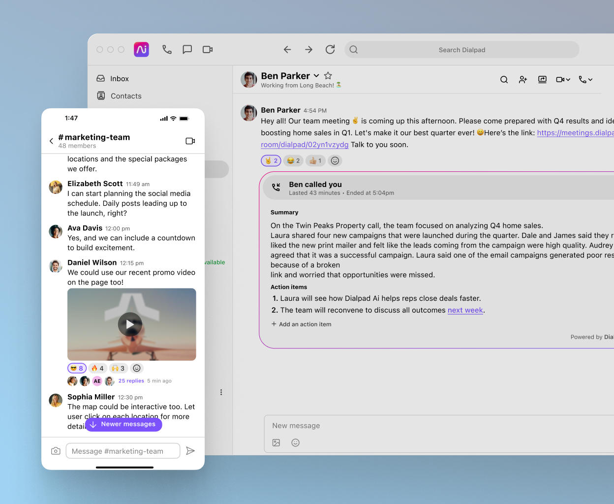 A video conference happening in Dialpad's desktop and mobile app.