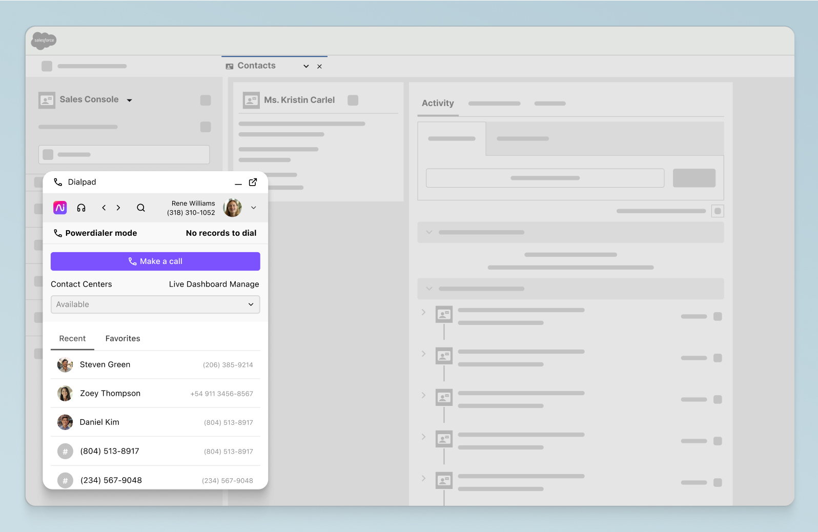 Screenshot of Dialpads integration with Salesforce