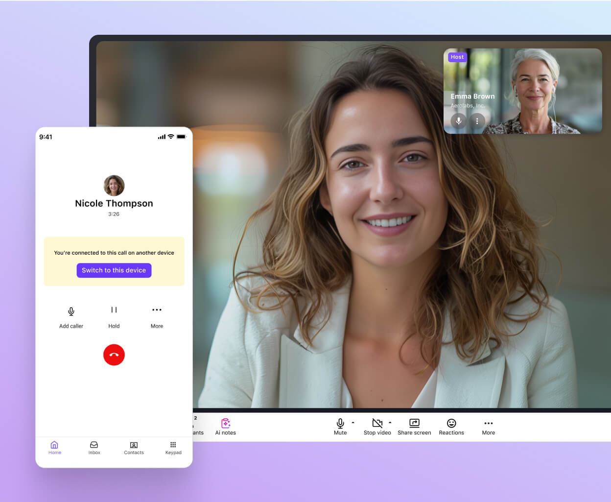 Screenshot of Dialpad's call flip feature seamlessly flipping a call between a desktop and mobile app