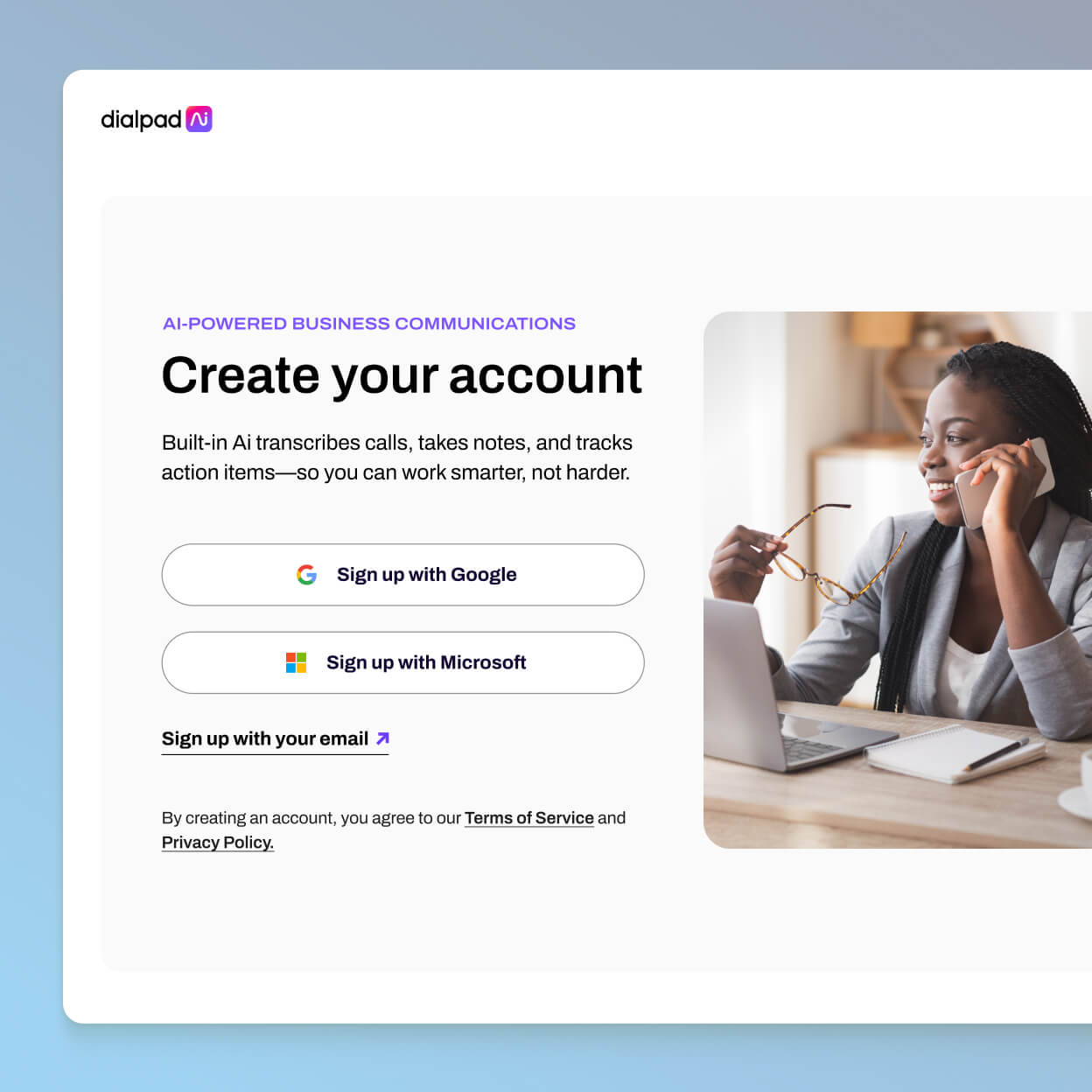 Screenshot of creating a Dialpad account