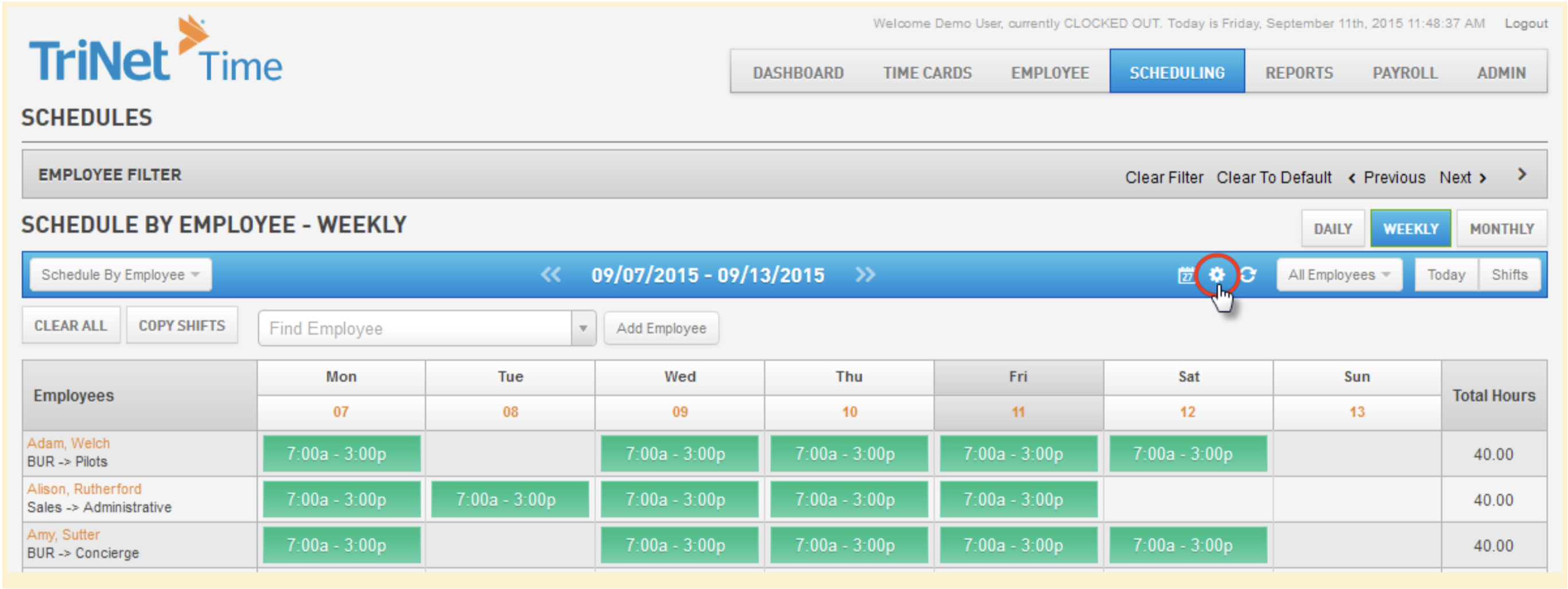 Screenshot of TriNet WFM software