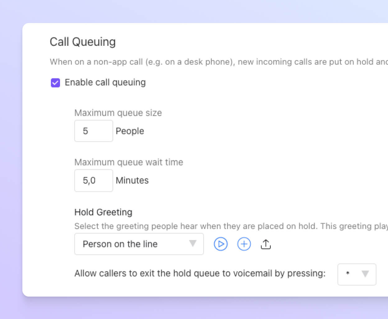 Screenshot of enabling in-queue callbacks in Dialpad
