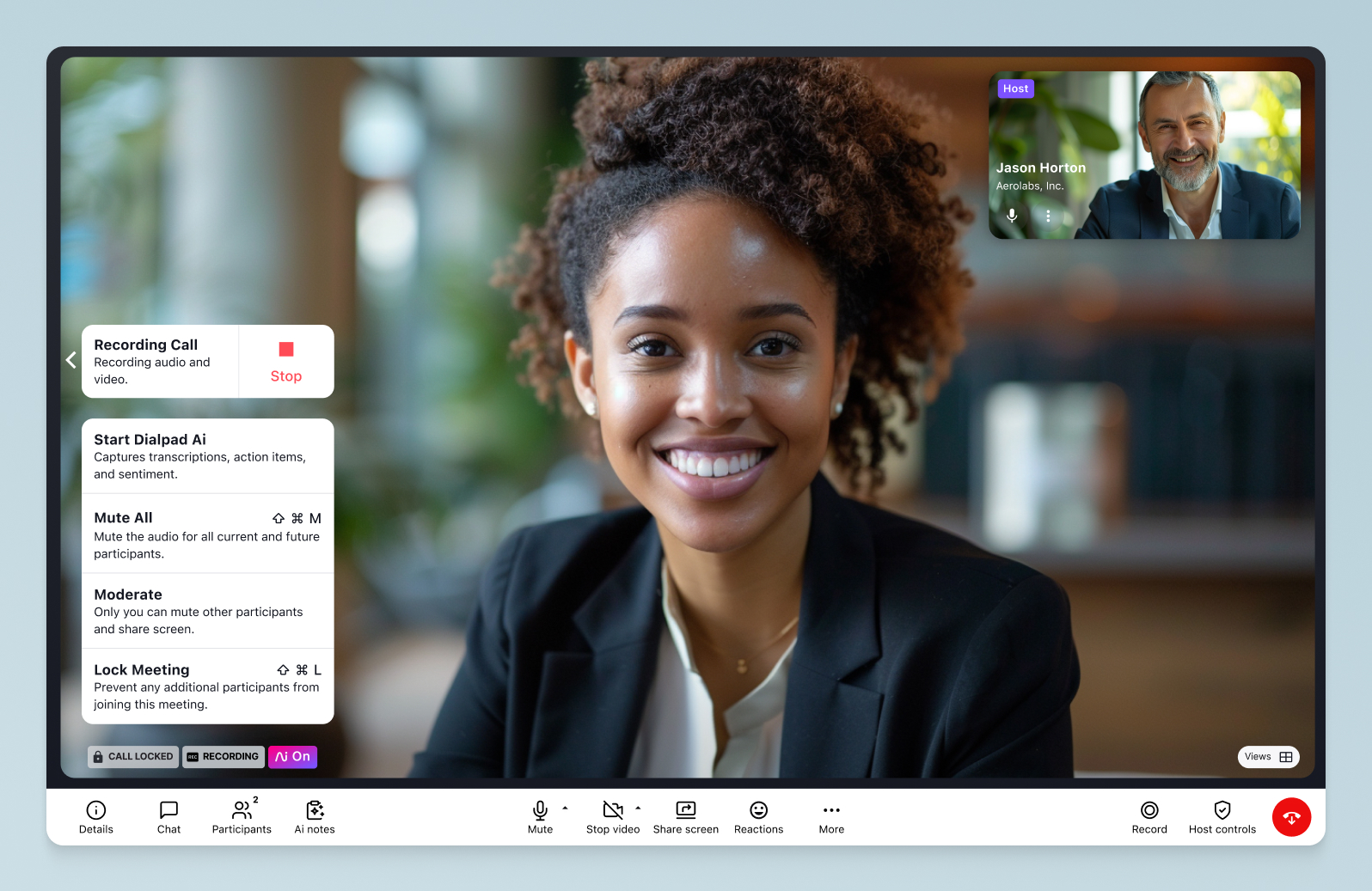 Locking a video conference in Dialpad's using the built-in security controls.