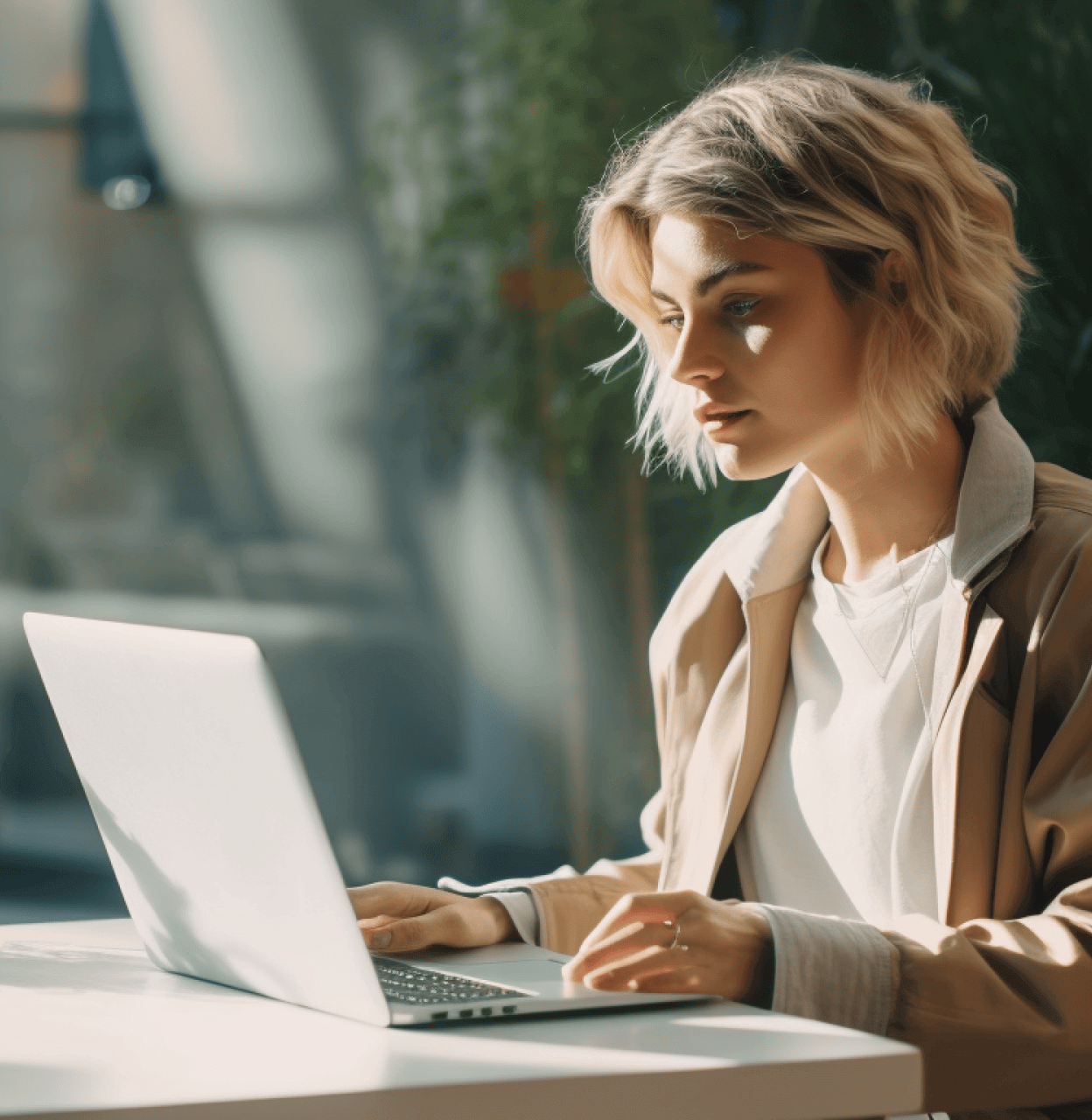 A woman working on a laptop