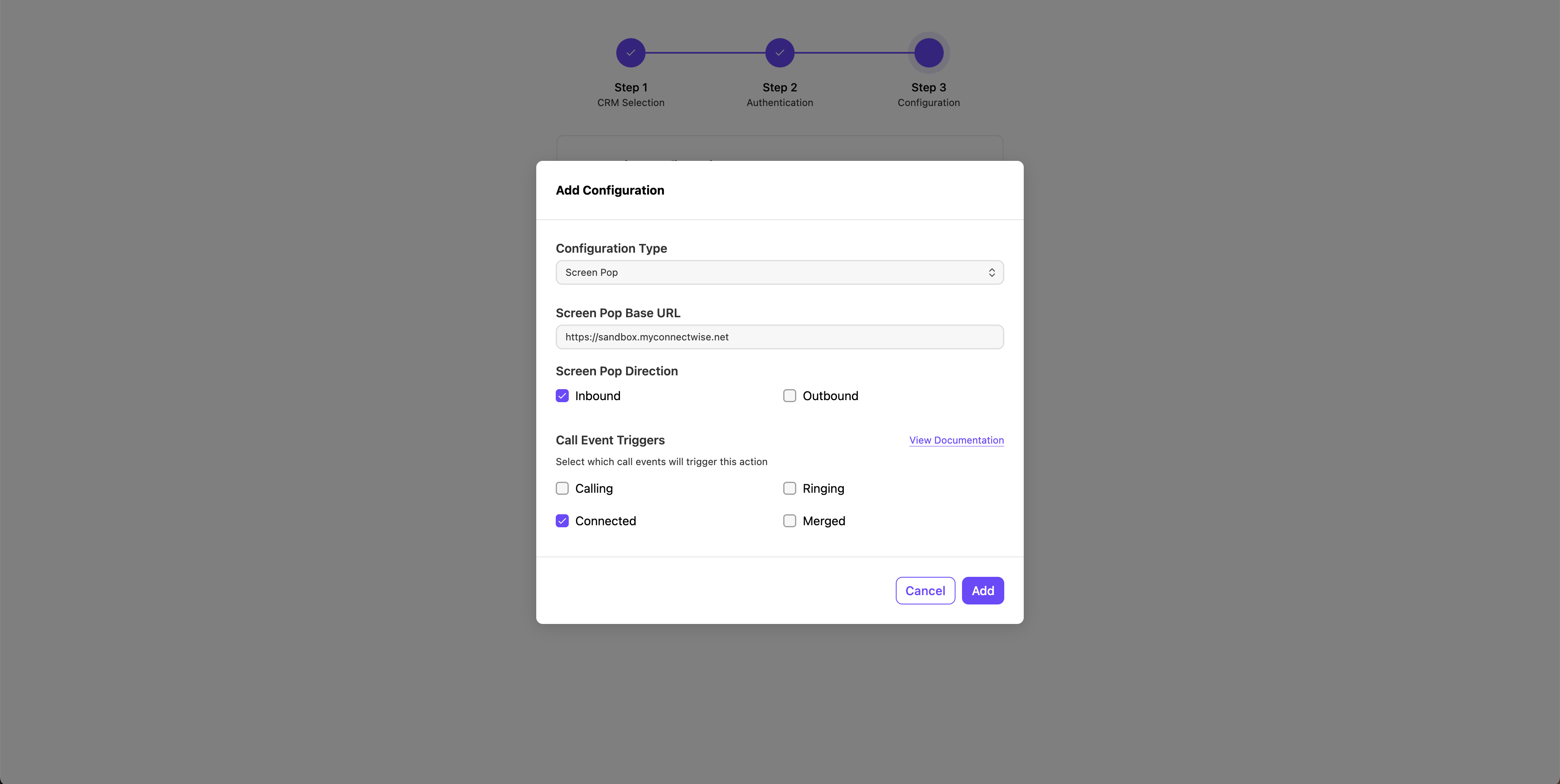 Sample Screenpop Config