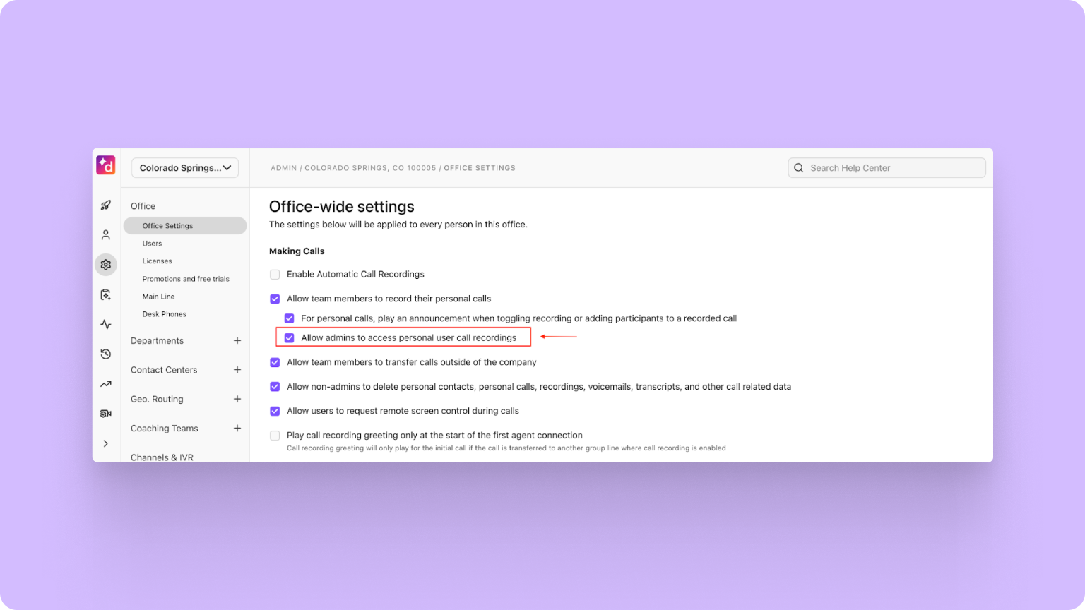 63. Flexible admin access to user call recordings
