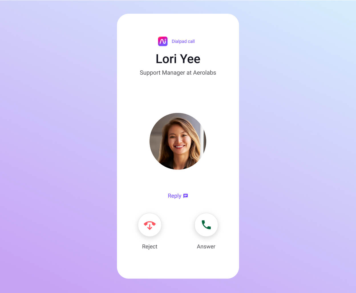 Caller ID information showing up on a call being received through Dialpad's app