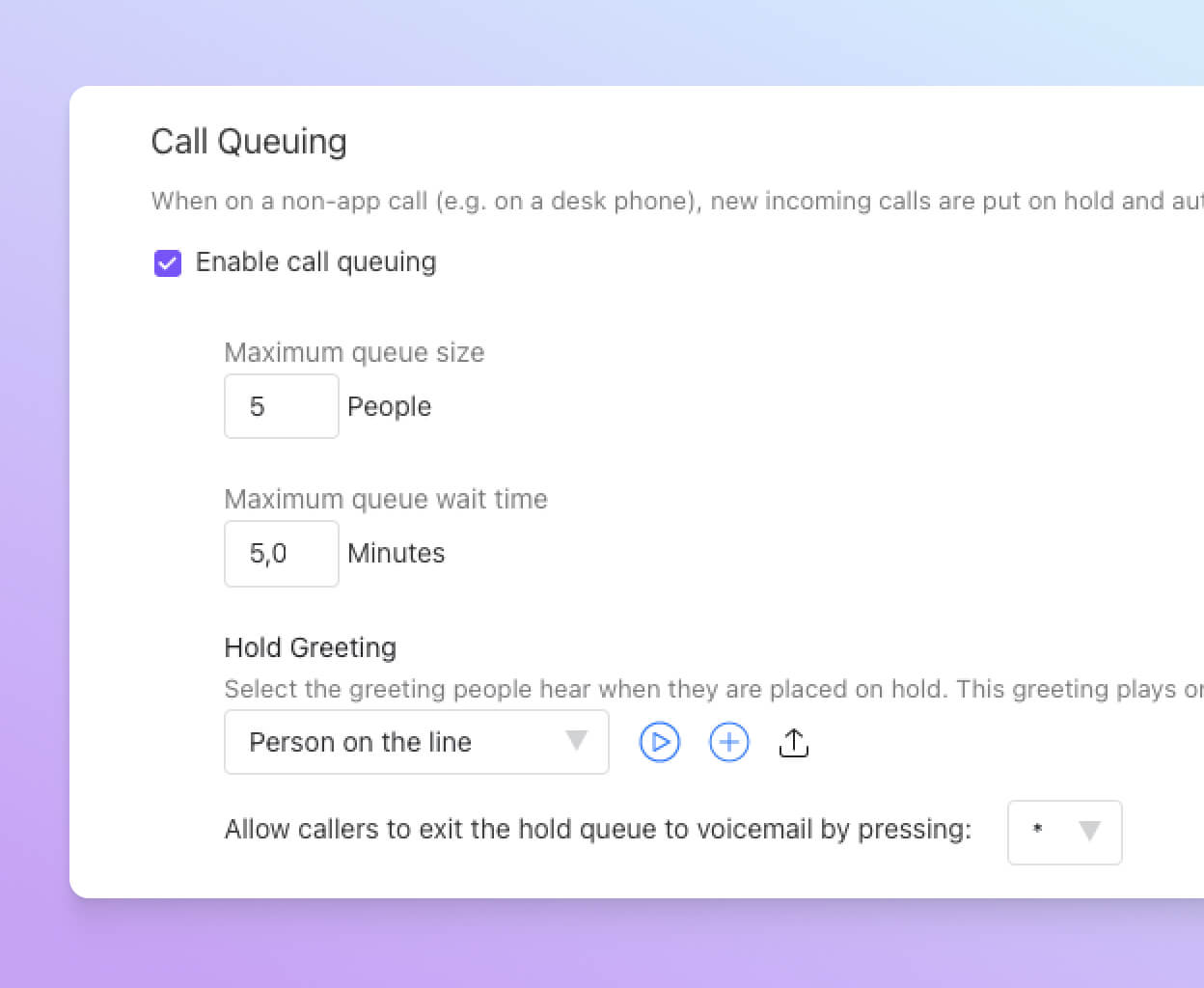 Screenshot of enabling in-queue callbacks in Dialpad