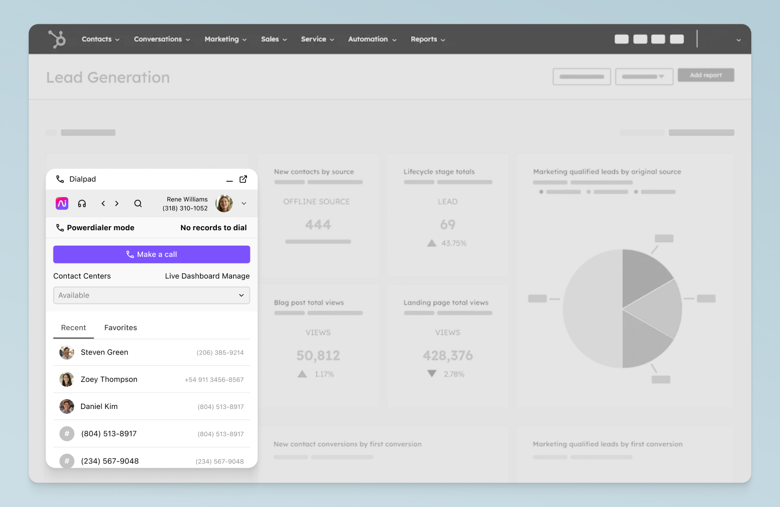 Screenshot of Dialpads integration with Hubspot