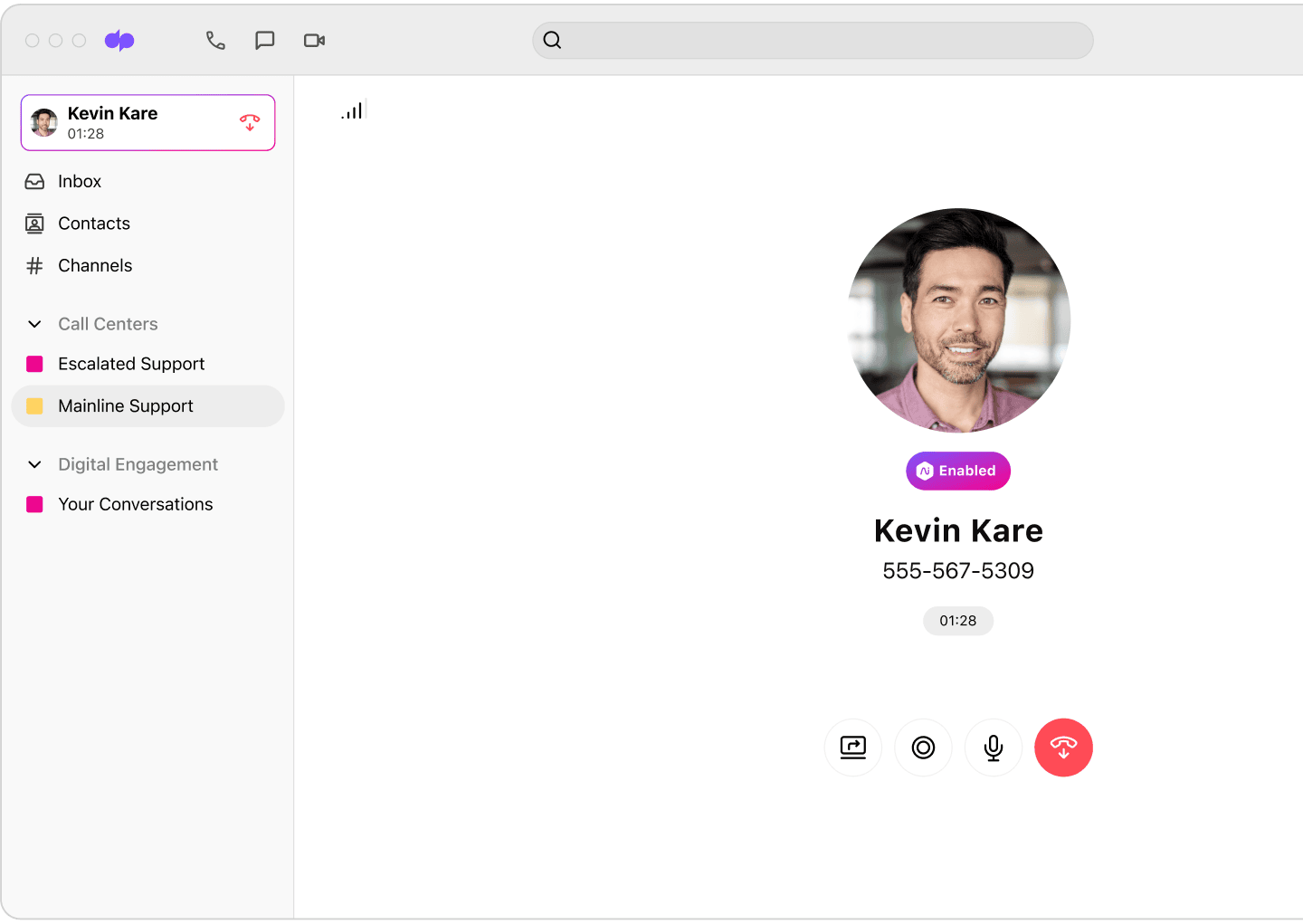 Screenshot of an ongoing phone call