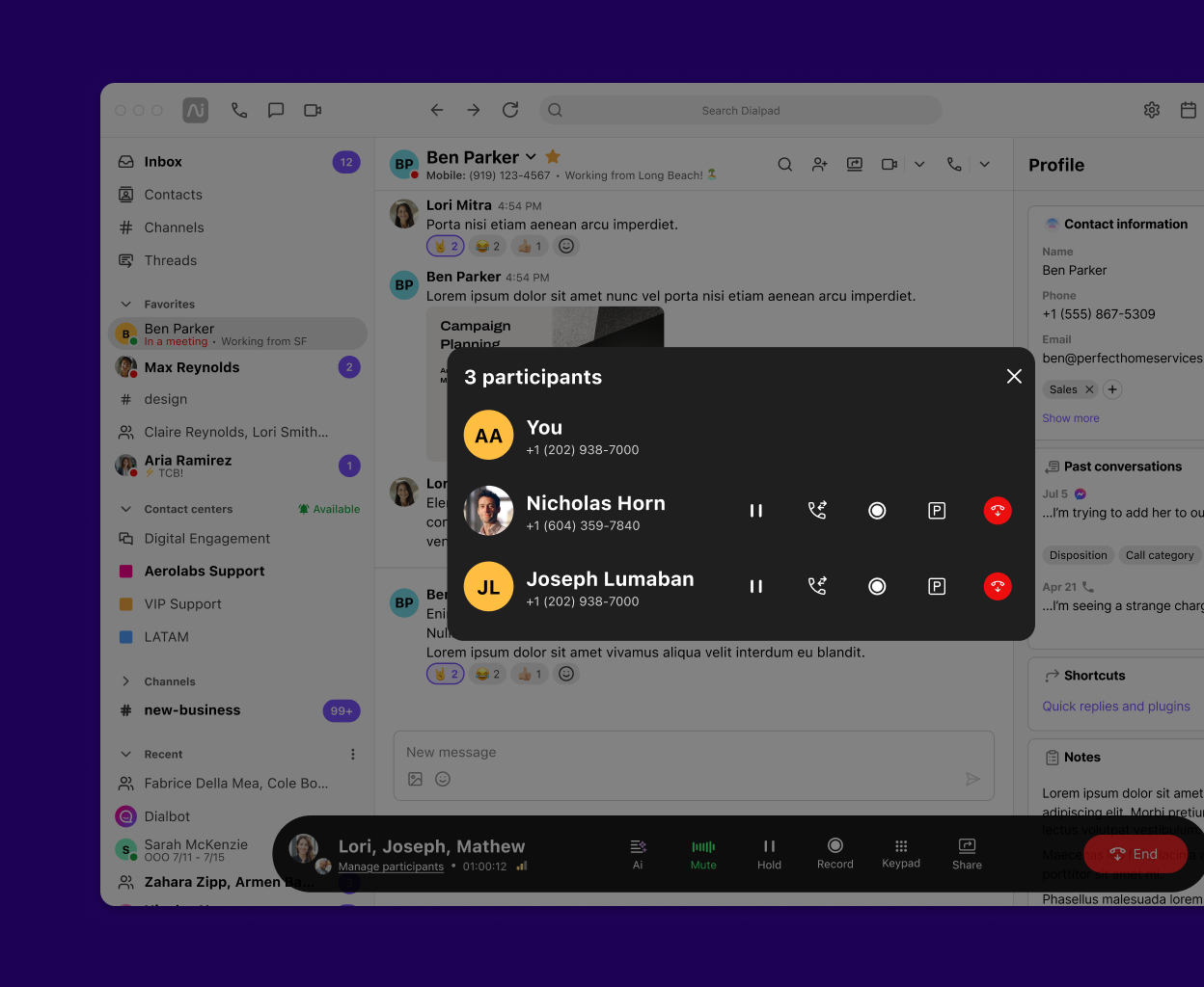 Adding participants to a meeting in Dialpad's video conferencing interface