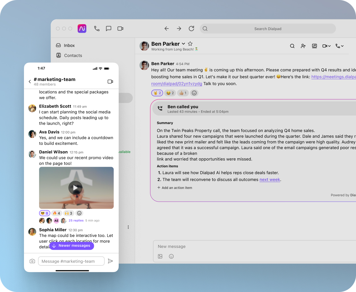 Sending an SMS text message from Dialpad's desktop app.