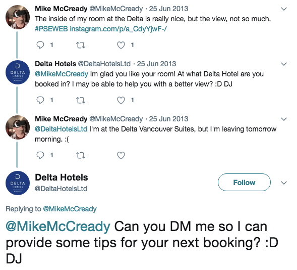 Delta hotels customer experience example showing proactiveness