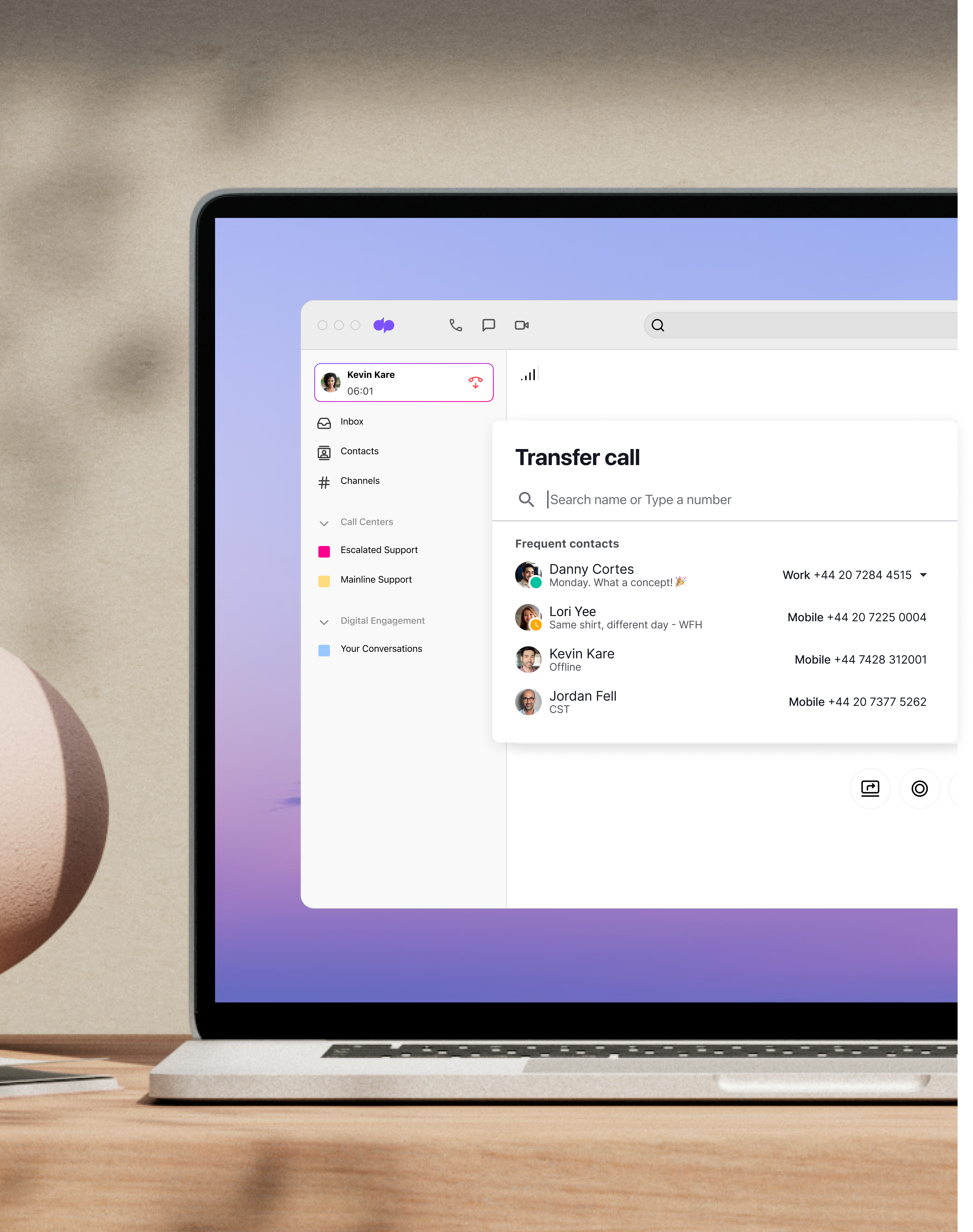 Computer screen showing Dialpad's dial by name directory feature