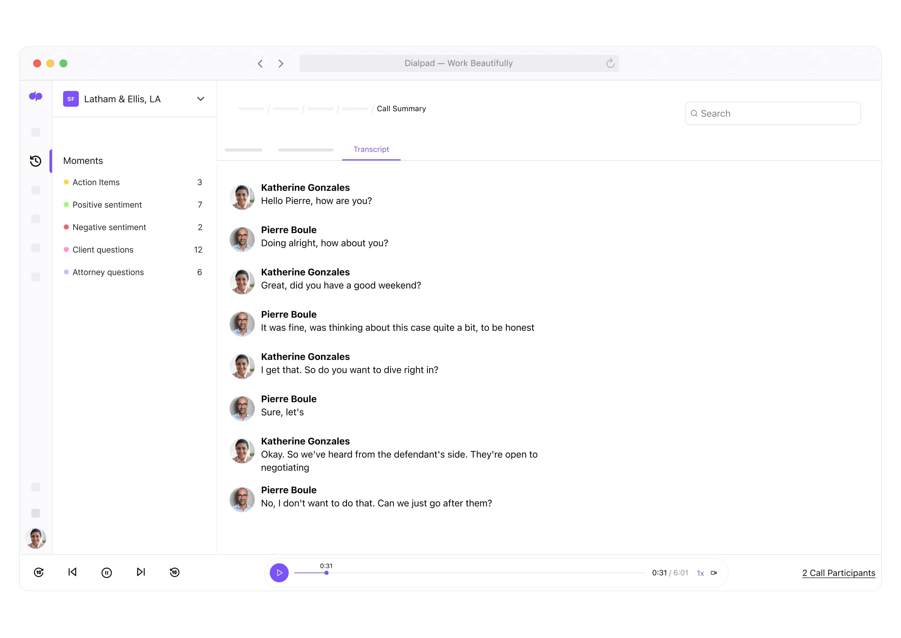 Ai call summary transcript legal